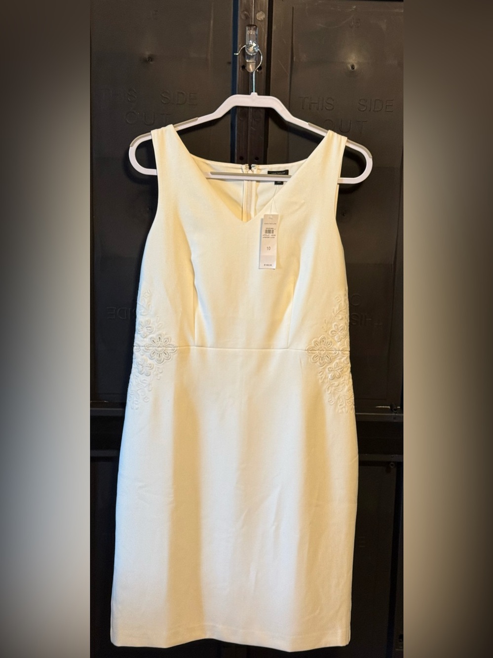 Ann Taylor Cream Embroidered V-Neck Sheath Dress for Special Event or Wedding!